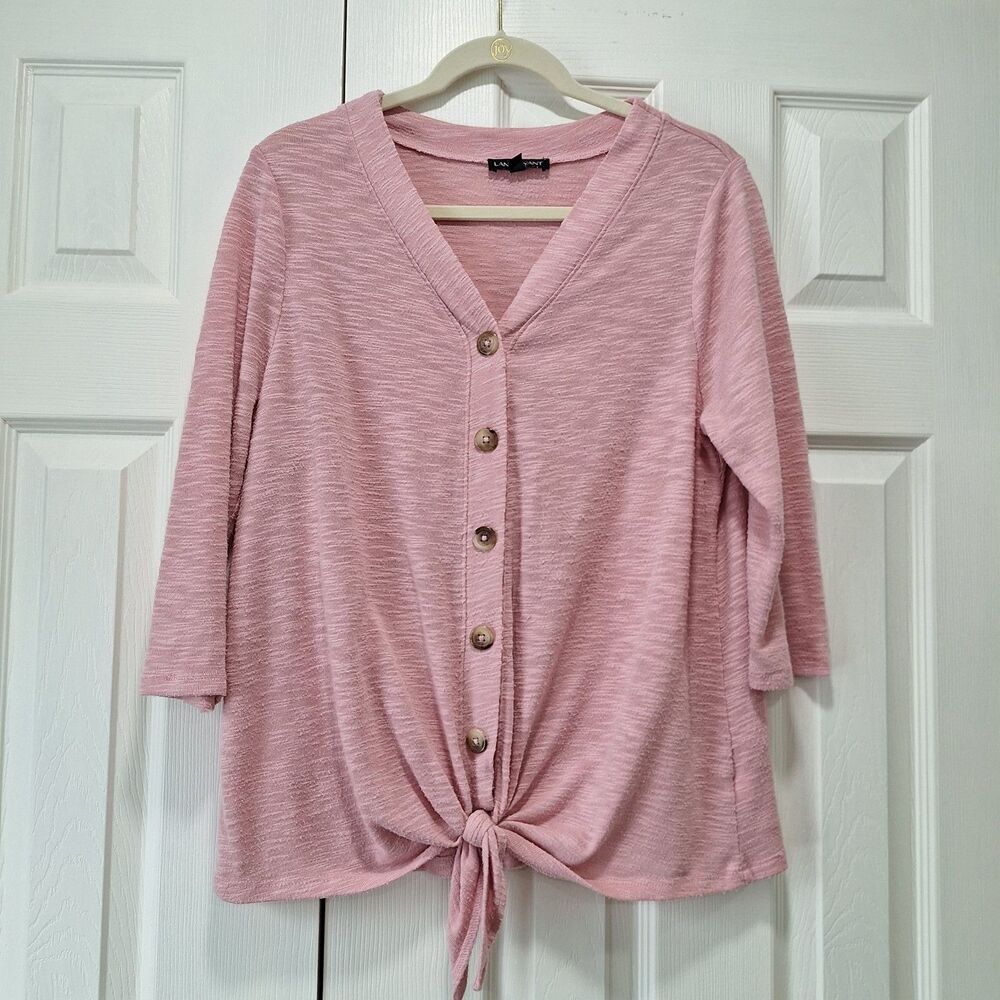 LANE BRYANT V-Neck Tie Front Cardigan  Sweater Button Up Pink 10/12